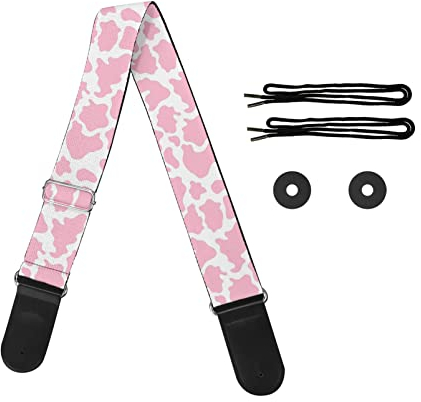 HUIACONG Bassgitarrengurt Personalisierte individuelle Gitarrengurte mit Lederende für Frauen Mädchen Geschenke, Rosa Kuh-Druck., One size