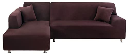Lydevo Sofabezug Ecksofa L Form Sofa Überwürfe Stretch Sofabezug L Form Rechts oder Links mit Zwei Kissenbezügen Waschbar Universal-Couchbezug L Form Sofa Cover L Shape(2 Sitzer+2 Sitzer,Kaffee)