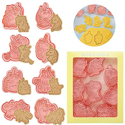 8 Stück Ausstechformen Tiere, Keksausstecher Kinder, Plätzchen Ausstecher, Cookie Mold, Cookie Cutter set, 3D Keks Ausstechform, Handpresse Keksstempel für Fondant, Kuchendeko (A)