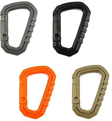 Karabinerhaken, 4 Stück, Kunststoff, D-Ring, taktische Karabiner-Clips, hängende Schnalle, Schlüsselanhänger für Rucksack, Camping, Wandern – 4 Farben