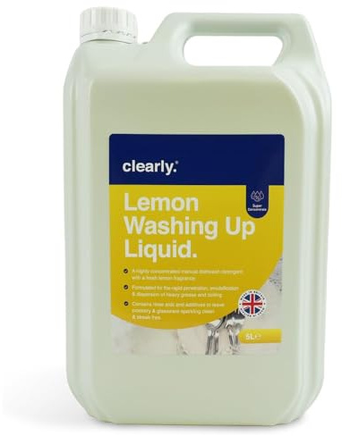 Clearly Washing Up Liquid, 5L, Concentrated Dishwashing Liquid, Lemon Fragrance Dish Washing Liquid, Stain-Removing Washing Soap for Dishes, Showers, Glass, Surfaces and More