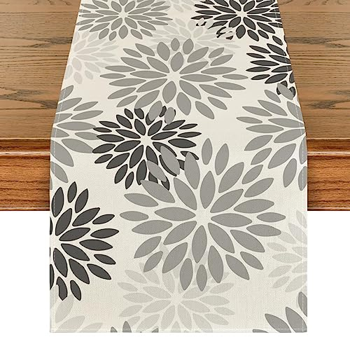 Artoid Mode Blumen Grau Dahlien Herbst Tischläufer, Saisonnal Sommer Küche Tisch Dekoration Drinnen Urlaub Party Dekor 40x140 cm