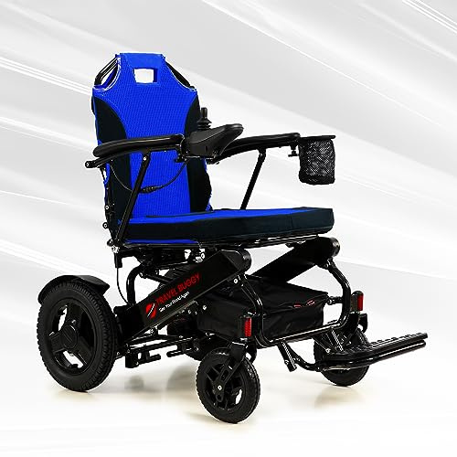 Travel Buggy Electric Wheelchair City 2 Plus, Lightweight, Foldable, Portable, Upgraded Joystick with LCD Screen, Air Travel Friendly - Ships from and Serviced in USA (Blue, No Caregiver Control)
