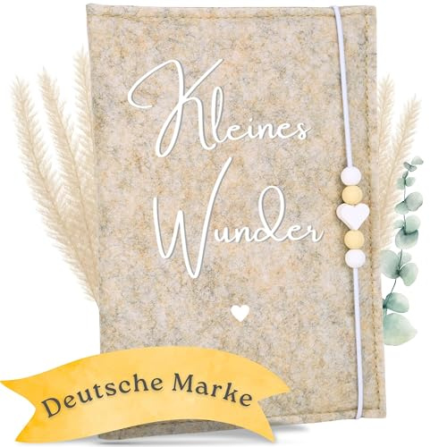 MAHEWA® Premium Mutterpasshülle aus Filz für den Deutschen Mutterpass - mit Fach für Ultraschallbilder und Kärtchen und Stift - Schutzhülle (Creme-Beige Kleines Wunder)