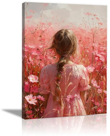 TZKRWRH Moderne Wandbilder Feminines Poster, Abstraktes rosa romantisches Mädchen Leinwand Wandkunst Dekor Druck Bild Gemälde für Wohnzimmer Schlafzimmer Dekoration - 30x45cm Gerahmt