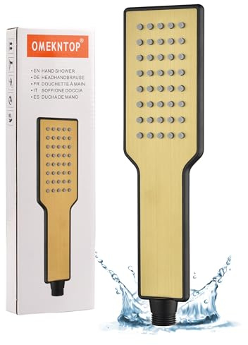 OMEKNTOP Duschkopf Wassersparend Gebürstetes Gold, Duschkopf Regendusche mit Druckerhöhung, Anti-Stau-Silikondüse, Handbrause für Badezimmer, Wohnmobil, Boot, Wohnwagen und Wohnmobil
