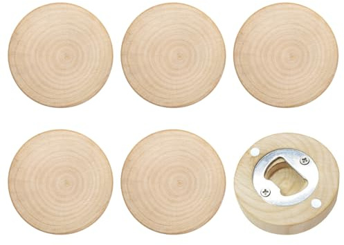 Lot de 6 décapsuleurs ronds en bois pour réfrigérateur - Ouvre-canettes de bière - Outil de cuisine - Petit décapsuleur rond