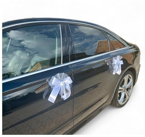 Generisch Türanhänger Autoschmuck Hochzeit Set, 4 Stück, Autoschleifen, Türgriff, Weiß