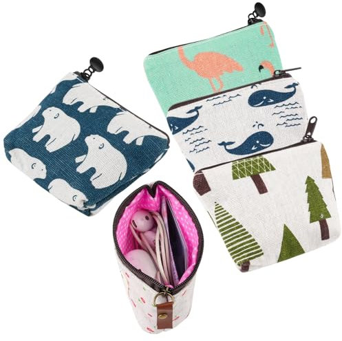 5 Stück Kleiner Geldbeutel Damen, Mini Geldbörse Damen, Kleingeldbörse mit Reißverschluss, Tragbare Mini Portemonnaie Damen, Kosmetiktasche, Mini Tasche für Münzen, Karten