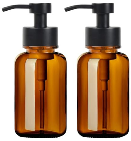 Volumoon Dispensador Jabon Espumoso, 2 Piezas Dispensador de Jabón de Cristal, 400 ml, Rellenables, Dosificador Jabon Baño, Botellas Vacías Bomba de Prensa, para Cocina, Baño (Marrón)
