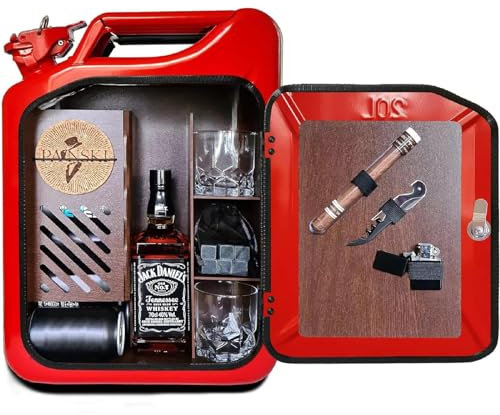 XNZJHPP Kanister-Minibar, Barschrank-Glas-Set, Schrank-Gaskanister-Bar, personalisierter Fassschrank, Gastank-Bar, Whisky-Bar, geeignet für Mann, Papa (Red)