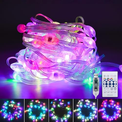 GEYUEYA Home 10M Led Lichterkettemit stecker, 66LDEs RGBIC lichterkette mit fernbedienung USB und Bluetooth, Licht Außen innen, Garten Terrasse Halloween Weihnachten Dekoration