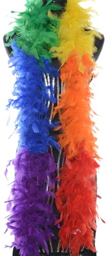 FSSTUD Bunte Federboa Farbige Cosplay Boa Künstliche Flauschige Boa Verkleidung Boa Tanzen Party Boa Hochzeit Boa Schal Weich Halloween Boa Unisex Kostüm Boa für Weihnachten Regenbogen