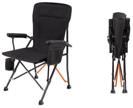 Klappbarer Campingstuhl mit hoher Rückenlehne und Armlehnen, tragbarer Strandstuhl für Outdoor-Aktivitäten