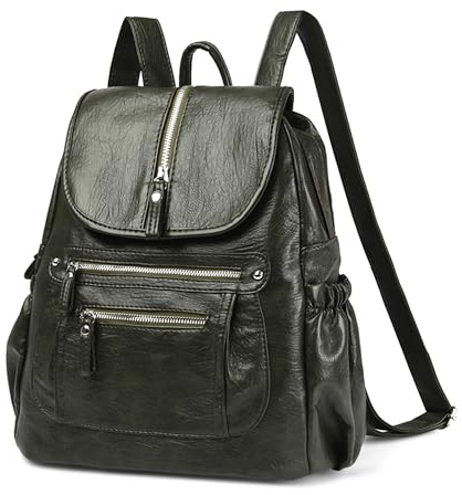 DEEVORCA Sac à Dos Pour Femme Exquis Un Sac à Dos Pour Les Femmes Élégant Sac D'école Pour Femme Design à Rabat Sac à Dos Pour Dames Sac à Dos Pour IPad Pour Femme Imperméable PU Cuir Vert