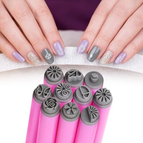 Ensemble de stylos de tamponnage pour Nail Art, stylos d'estampage professionnels en Silicone de haute précision, polyvalents pour Nail Art, fleurs (10 pièces)