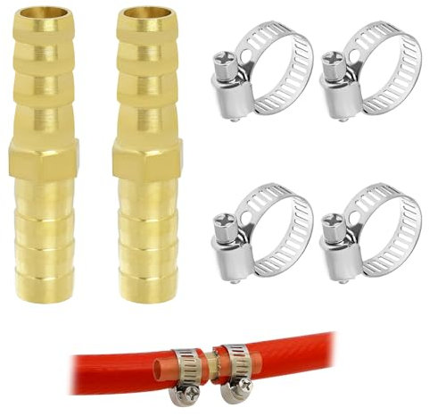 Connettore tubo flessibile ottone, Connettore del Tubo in Ottone da 8mm 2 Pezzi con 4 Clip per Tubi in Acciaio Inossidabile per ugello in ottone, per Acqua, Carburante, Aria
