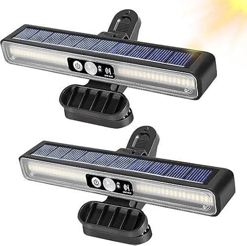 BORDEAG Lampes Solaires D'Extérieur : 2 Pièces LED Imperméables IP65, Super Lumineuses Avec Détecteur De Mouvement, 3 Modes D'Éclairage Pour Jardin, Clôture, Balcon (Noir/Blanc)