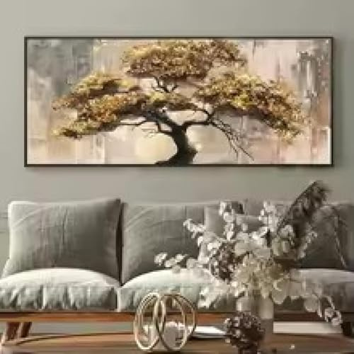 YUSUZHU Grandi dimensioni Albero della vita colorato dipinto su tela poster arte parete strutturata per la casa soggiorno decorazione quadri da parete 50x100cm con cornice