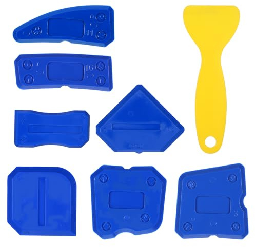 Kit de 8 piezas de calafateo de silicona, herramientas de acabado de sellado, herramientas de calafateo para cocina, baño, fregadero, sellador, sellador, color azul