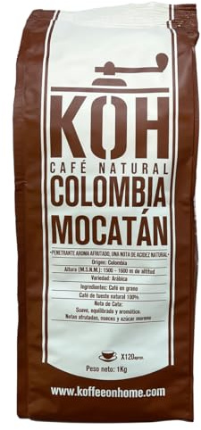 KoffeeONHOME Café en Grano 100% Arábica, Colombia Mocatán, Tueste Natural - 1 kg