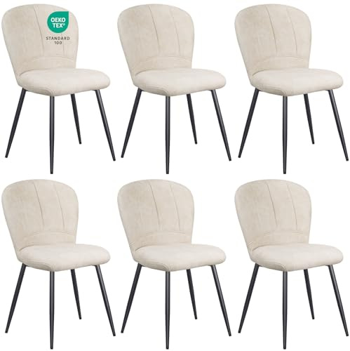 WAFTING Lot de 6 Chaises de Salle à Manger, Design Coquille en Chenille Doux, Pieds Métal, Confort Moderne pour Maison et Bureau, Beige