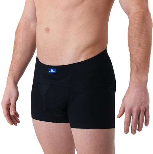 Herren Inkontinenz Boxershorts | Waschbare Unterhosen mit Schutz | Diskrete Inkontinenzhose für Männer | patentiertes Zwei-Kammern-System zum Einlgen von Pads bis Level 3 | atmungsaktiv (Schwarz, L)