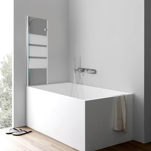 Jaxguom Pannello doccia per vasca da bagno, 100 x 140 cm, 2 pezzi, pieghevole, con vetro di sicurezza ESG da 6 mm, per vasca da bagno e doccia a strisce bianche