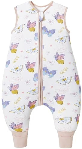 Teechodina Baby Schlafsack mit Füßen 2.5 Tog Kinder Winter Schlafsack mit Beinen für Jungen Mädchen Baumwolle, 2.5 Tog/Schmetterling, 80cm/Baby Höhe 85-95cm