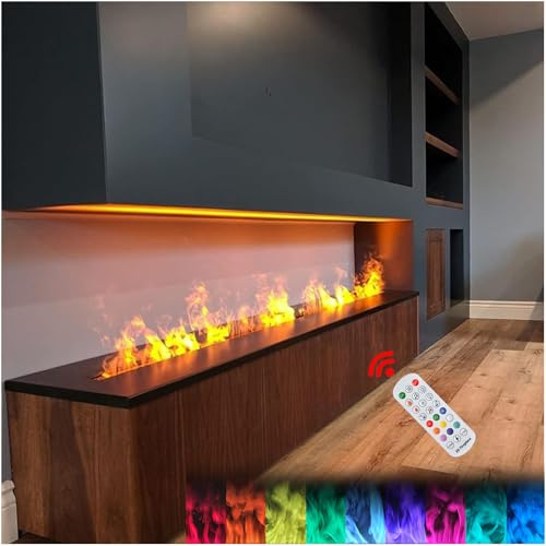 JXUANMM Chimenea de Vapor de Agua de 19,7/31,5/39,4/47,2/59 Pulgadas Llama atomizada 3D Regulable, Chimenea de Vapor eléctrica empotrada con Control Remoto 9Colors-80cm/31.5in