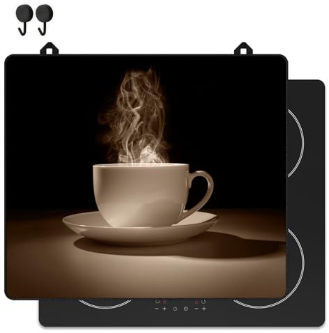 KitchyMist Protège Plaque Induction Café - 60x52 cm - Déco cuisine - Protection pour plan de travail - Cuisson protégée - Fond de hotte de cuisine