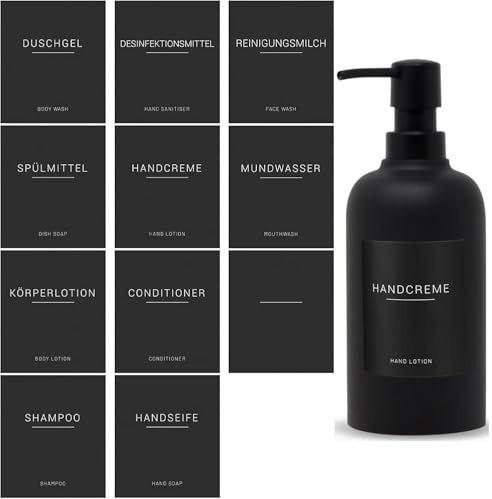 Esdallina 22 Stücke Schwarz Wasserdichte Seifenspender Etiketten Spülmittel-Spender Aufkleber für Küche Badez