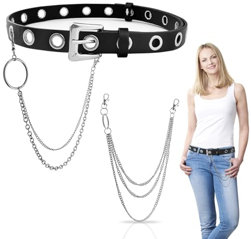 GZjiyu Cintura in pelle per borchie da donna e metallo, 105 cm, punk rock, in metallo, rimovibile, colore nero per uomo e donna