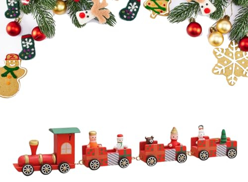 Helweet Weihnachtszug Deko, Tischdeko Weihnachten Zug Deko, Mini Weihnachtszug aus Holz, Holz Eisenbahn Weihnachtsbaum, Weihnachts Holzeisenbahn, für Xmas Party Neujahr