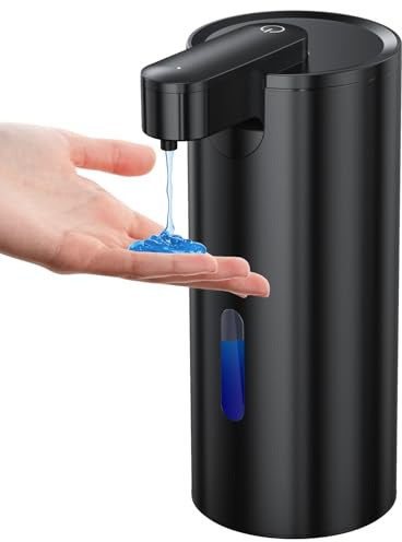 Fantictas Dispensador de jabón automático, USB-C recargable, acero inoxidable, 11,5 oz, dispensador de jabón de manos ajustable en 3 niveles para cocina y baño, jabón líquido negro