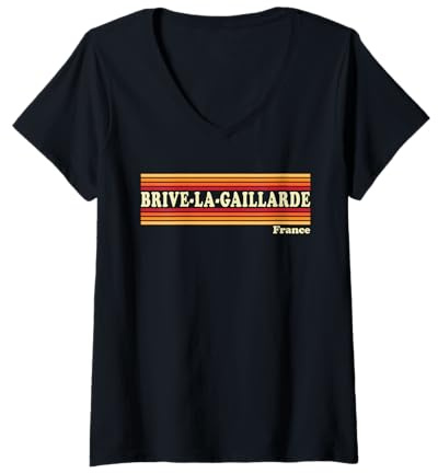 Femme Graphisme rétro Vintage des années 80 à Brive-la-Gaillarde France T-Shirt avec Col en V
