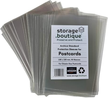 storage.boutique Lot de 50 pochettes de protection pour cartes postales, sans acide et standard, format classique, 100 x 150 mm