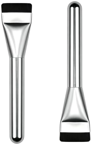 2 Pack Ultra Thin Foundation Brush, Ultra Thin Blade Makeup Spatula Brush for Liquid Foundation & Concealer, Soft Synthetic Bristles, Silver Face Makeup Brush for Smooth Blending