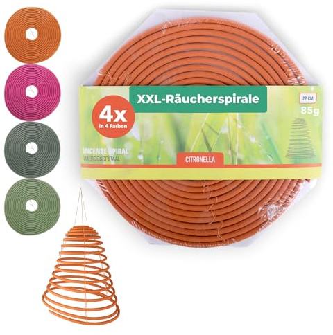 Tool & Tree XXL Räucherspirale Citronella 4er Set Ø21,5 cm – Spirale Outdoor – 45 bis 60 Min Brenndauer – zum Hängen bei Terrassen, im Garten, beim Camping & Outdoor