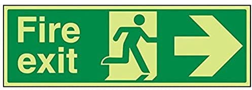 VSafety Warnschild „Fire Exit“, 450 x 150 mm, fester Kunststoff, leuchtet in der Dunkelheit, Pfeil rechts