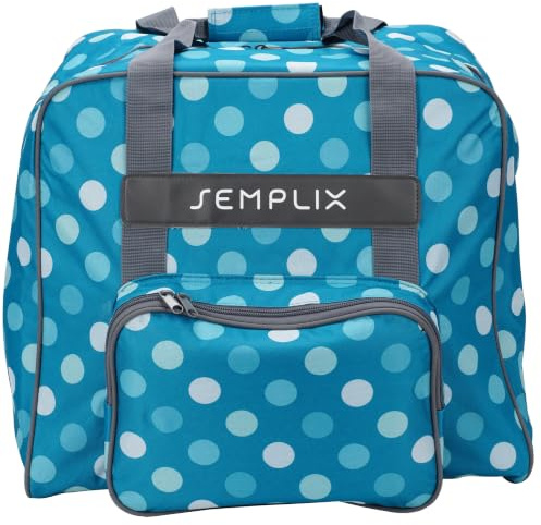SEMPLIX Overlocktasche/Coverlocktasche Polka Dots, Groß, Stabil, für Transport/Aufbewahrung Aller gängiger Maschinen, Petrol/Türkis 44x38x33cm
