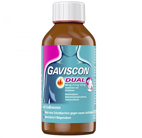 GAVISCON Dual 500 mg / 213 mg / 325 mg Suspension – Bei Sodbrennen und Magendruck – Wirkt bis zu 4 Stunden – 300 ml Flasche