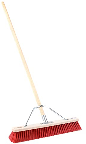 BawiTec Profi Straßenbesen mit Spezial Stielstabilisator und Stiel,60cm x 160cm Breite x Länge,rote Elaston-Kunststoff-Borsten,robuster Besen,Kehrbesen,Straßenfeger mit Holzstiel,Zusatzhalterung