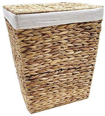 Water Hyacinth Seagrass Rectangle Laundry Basket Lidded With Cotton Lining Toy Storage [Medium 37 x 28 x 48 cm