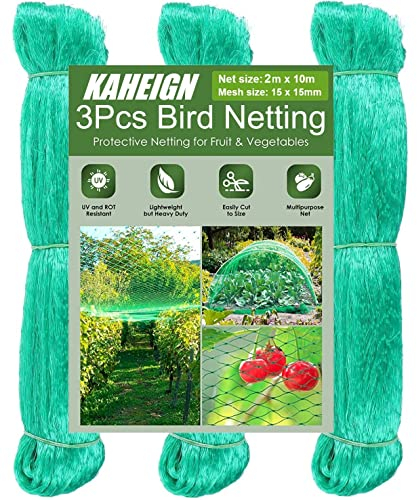 KAHEIGN 3Pz Rete per Uccelli, 2m x 10m Rete di Protezione Contro Gli Uccelli Rete A Rete per Piante da Giardino Rete per Alberi da Frutto per Vigneto Ortaggi Fiori Piante Recinzioni (Verde)