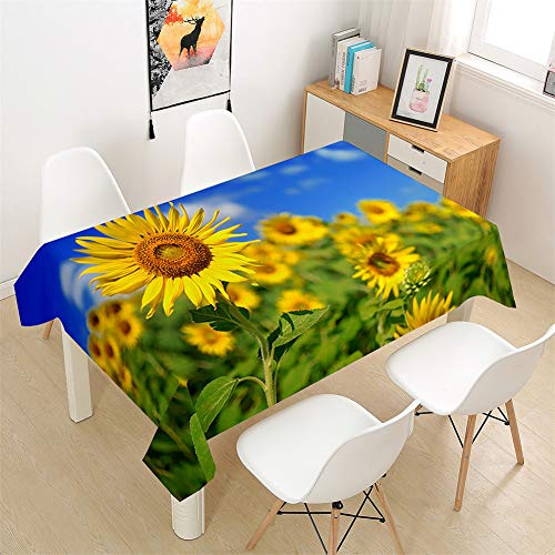 Morbuy Tischdecke Rechteckig Abwaschbar - 3D Sonnenblume Drucken Tischdecken Quadratisch Wasserdicht Lotuseffekt Abwischbar Tischtuch für Dekoration Küche Garten (100x140cm,Helianthus Blumen)