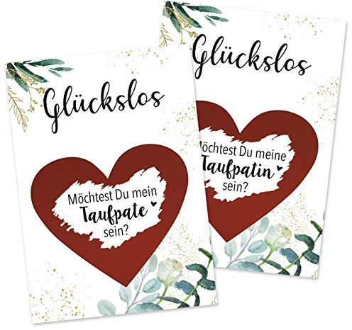 OWLBOOK 2er Set Rubbelkarte Taufpatin und Taufpate Fragen Karte mit Rubbelherz Rot Geschenke Geschenkideen für die Pateneltern Paten zur Taufe