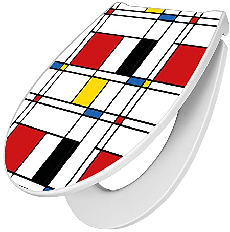 banjado Premium Toilettendeckel mit Absenkautomatik 45x38,4cm / WC Brille Soft Close/hygienischer Toilettendeckel/Klodeckel Duroplast mit Edelstahl Scharnier/Motiv Rot Gelb Blau