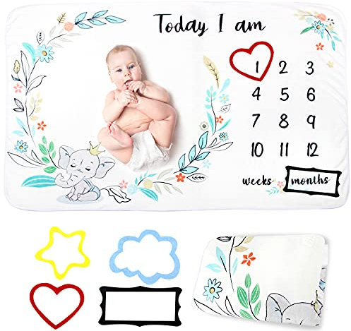 M MUNCASO Coperta Mensile per Bambini, Coperta Mesi Neonato, Copertina Tappeto Mesi per Femmina o Maschio Copertine per Regalo, Regalo Baby Shower Personalizzato Per Neomamme 100x150cm