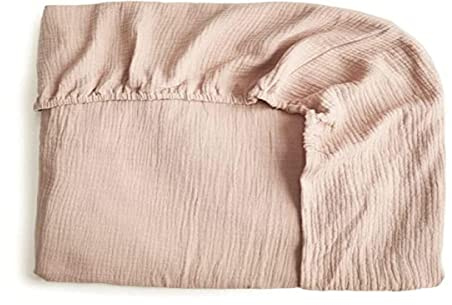 mushie Extra weiches Musselin-Spannbetttuch für Kinderbett, atmungsaktiv, 100% Baumwolle, elastische Ecken, vorgewaschen, 60 cm x 20 cm x 120 cm (Blush, Medium)